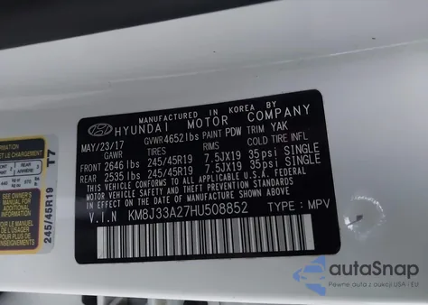 2017 Hyundai Tucson Sport from USA, damaged, VIN KM8J33A27HU508852